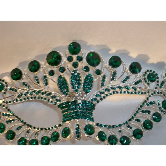 Green rhinestone mask, party ball mardi gras masquerade costume prom bridal mask - Picture 3 of 6